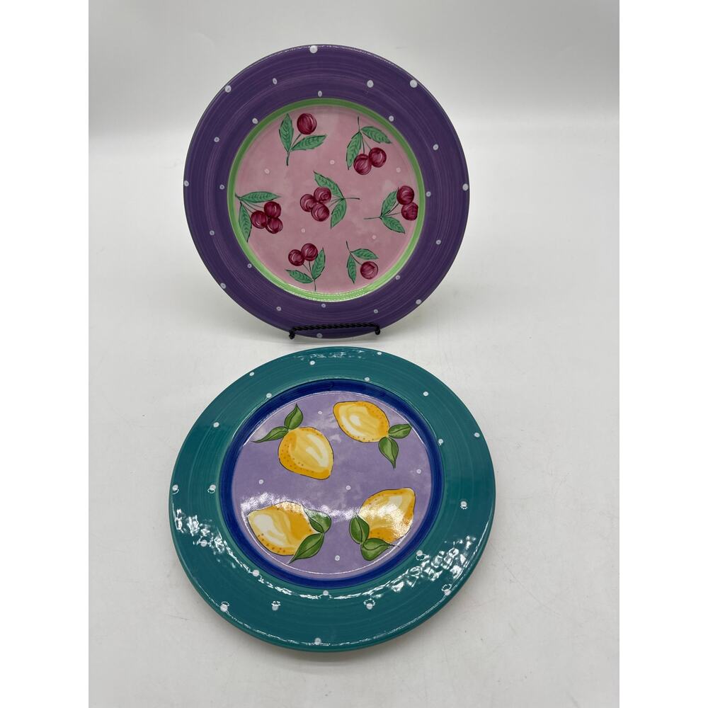 Essex Tutti Frutti Ceramic Decorative  Salad Plates Set of 2 Fruit‎ Portugal 8”